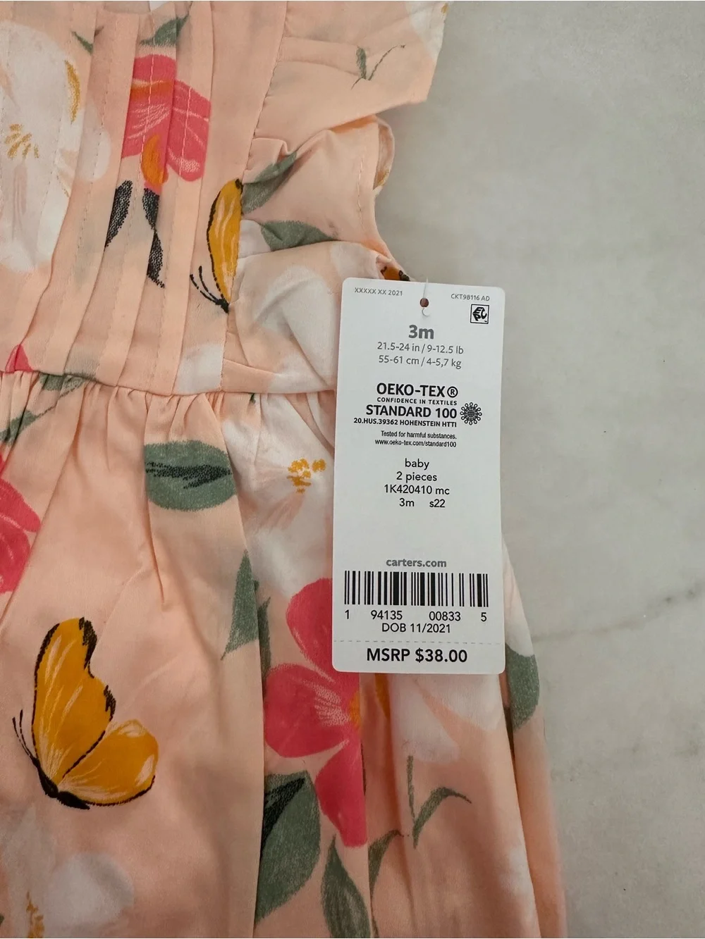 Carter's Peachy Pink Floral Dress with Pink & Yellow Accents